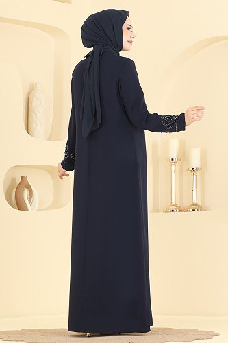 moda selvim Evening Dress 7017OZT1013 Navy Blue - Thumbnail