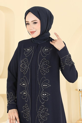 moda selvim فستان سهرة كحلي 7017OZT1013 - Thumbnail