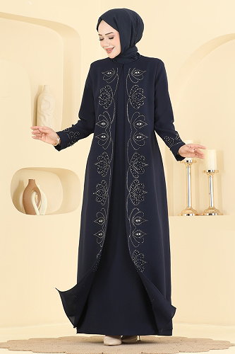 moda selvim فستان سهرة كحلي 7017OZT1013 - Thumbnail