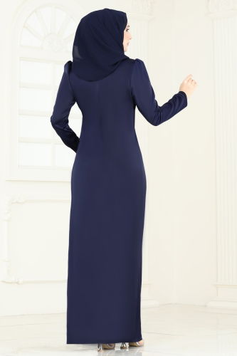 moda selvim Evening Dress 7069AB368 Navy Blue - Thumbnail