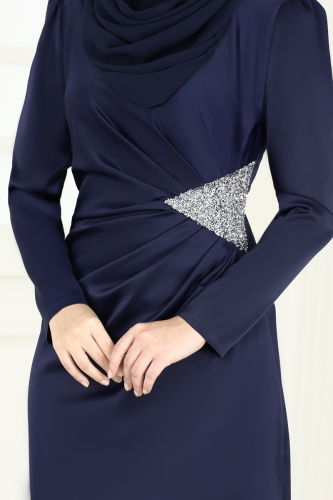 moda selvim Evening Dress 7069AB368 Navy Blue - Thumbnail