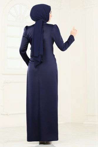 moda selvim Evening Dress 7069AB368 Navy Blue - Thumbnail