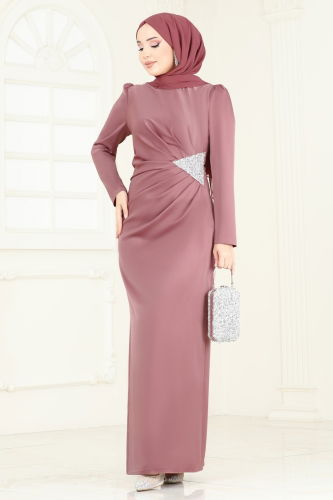 moda selvim Evening Dress 7069AB368 Rose Dried - Thumbnail