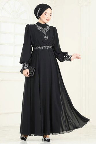 moda selvim فستان سهرة أسود 7084AB368 - Thumbnail