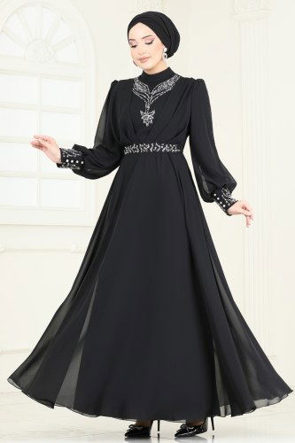 moda selvim فستان سهرة أسود 7084AB368 - Thumbnail