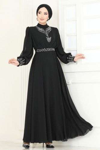 moda selvim فستان سهرة أسود 7084AB368 - Thumbnail