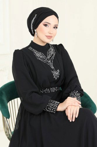 moda selvim فستان سهرة أسود 7084AB368 - Thumbnail