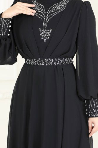 moda selvim فستان سهرة أسود 7084AB368 - Thumbnail