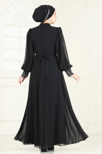 moda selvim فستان سهرة أسود 7084AB368 - Thumbnail