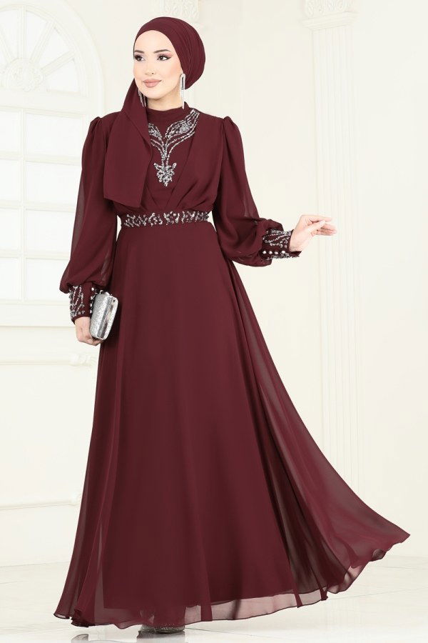 Evening Dress 7084AB368 Burgundy - 2