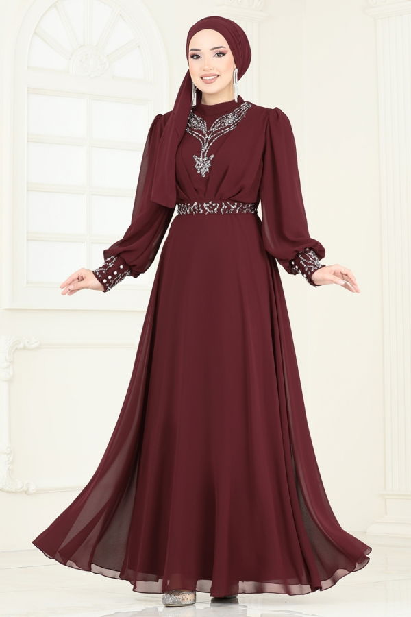 Evening Dress 7084AB368 Burgundy - 3