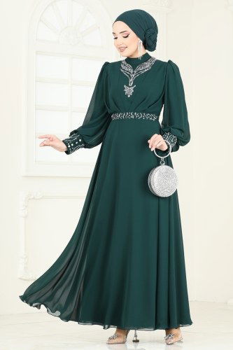 moda selvim فستان سهرة زيتي 7084AB368 - Thumbnail