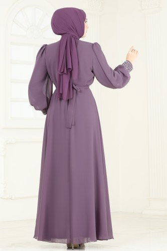 moda selvim فستان سهرة ليلكي 7084AB368 - Thumbnail