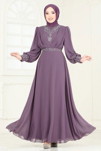 moda selvim فستان سهرة ليلكي 7084AB368 - Thumbnail