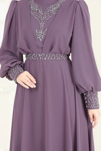 moda selvim فستان سهرة ليلكي 7084AB368 - Thumbnail