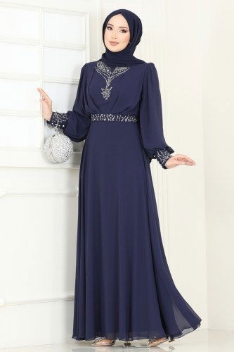 Evening Dress 7084AB368 Navy Blue 