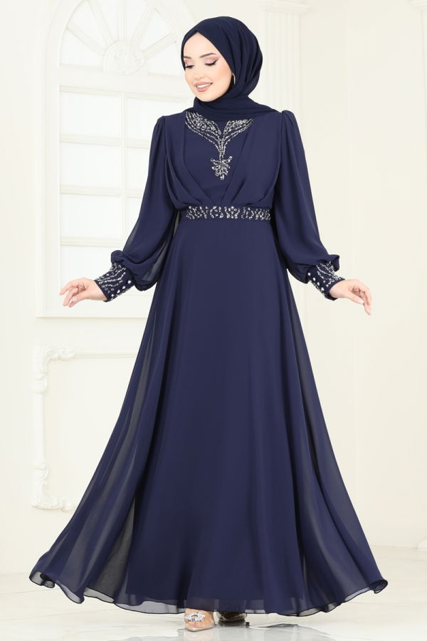 Evening Dress 7084AB368 Navy Blue - 2