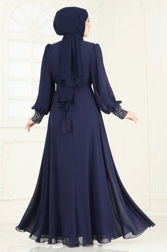 moda selvim فستان سهرة كحلي 7084AB368 - Thumbnail