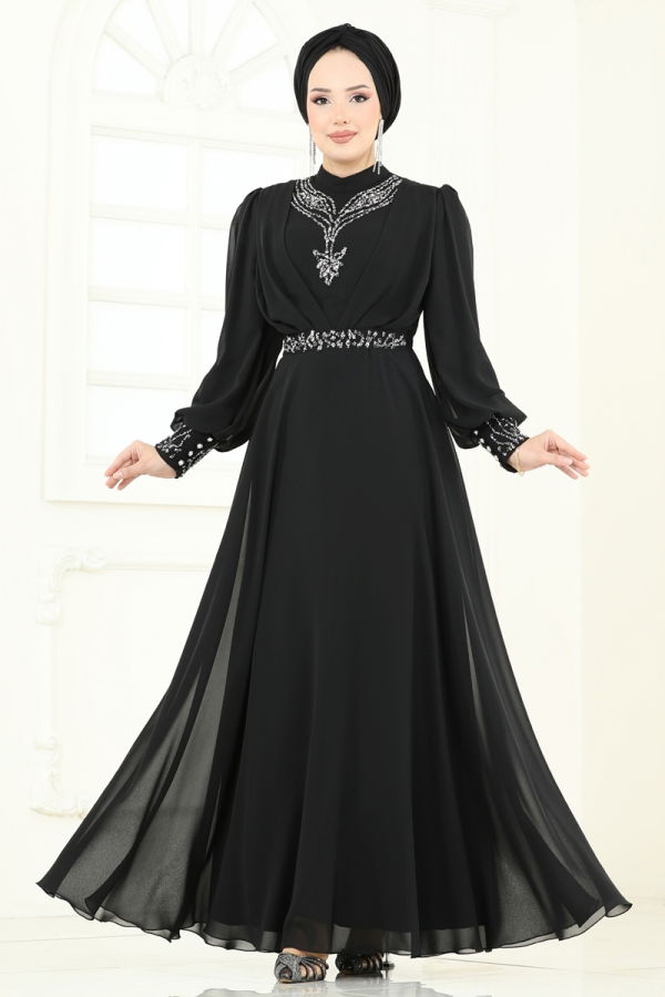 Modaselvim New Season Discount Evening Dress 7084ABK1075 Black