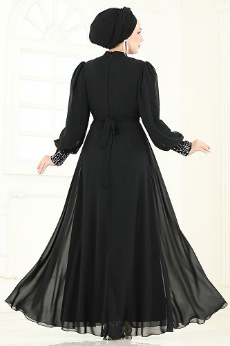 moda selvim Evening Dress 7084ABK1075 Black - Thumbnail