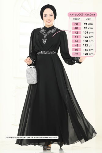moda selvim فستان سهرة أسود 7084ABK1075 - Thumbnail
