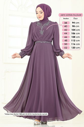 moda selvim فستان سهرة ليلكي غامق 7084ABK1075 - Thumbnail