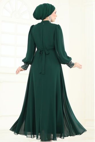 moda selvim Evening Dress 7084ABK1075 Emerald - Thumbnail