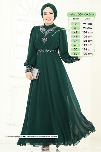 moda selvim Evening Dress 7084ABK1075 Emerald - Thumbnail