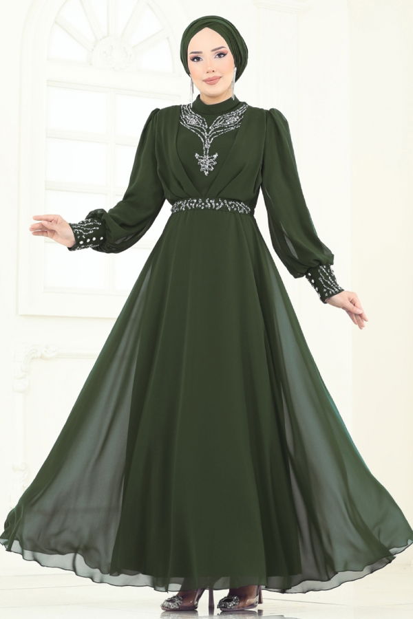 Modaselvim New Season Discount Evening Dress 7084ABK1075 Khaki