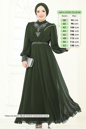 moda selvim فستان سهرة اخضر عفني 7084ABK1075 - Thumbnail