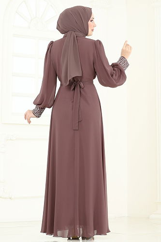 moda selvim فستان سهرة بيج وردي 7084ABK1075 - Thumbnail