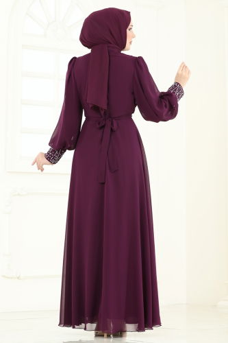 moda selvim فستان سهرة أرجواني 7084ABK1075 - Thumbnail