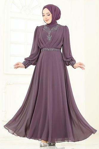 moda selvim Evening Dress 7084ABK1075 Rose Dried - Thumbnail