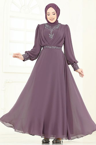 moda selvim Evening Dress 7084ABK1075 Rose Dried - Thumbnail