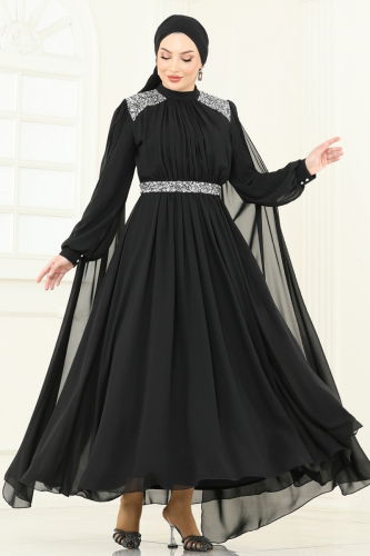 moda selvim فستان سهرة أسود 7101AB368 - Thumbnail