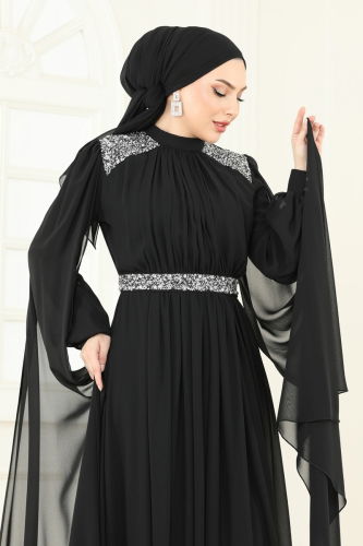 moda selvim فستان سهرة أسود 7101AB368 - Thumbnail