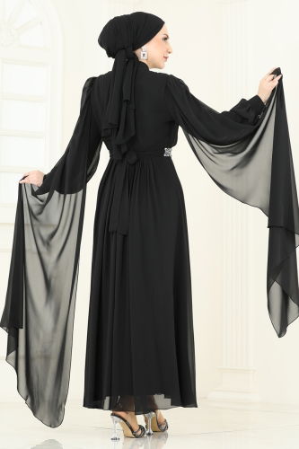 moda selvim فستان سهرة أسود 7101AB368 - Thumbnail