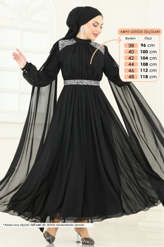 moda selvim فستان سهرة أسود 7101AB368 - Thumbnail