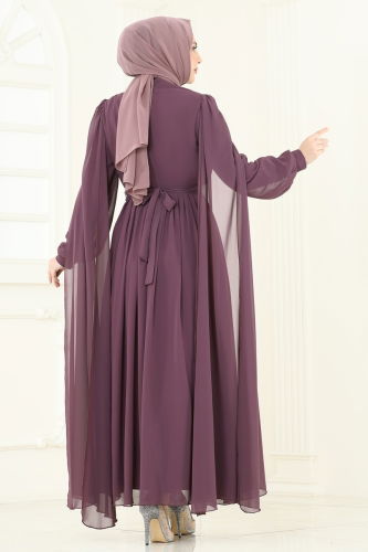 moda selvim Evening Dress 7101AB368 Dark Lilac - Thumbnail