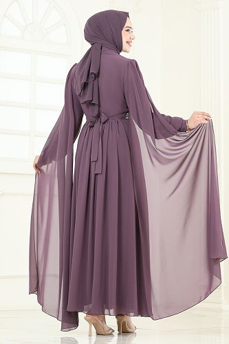 moda selvim فستان سهرة ليلكي غامق 7101AB368 - Thumbnail