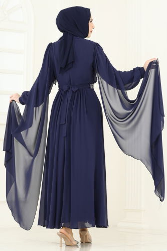 moda selvim Evening Dress 7101AB368 Navy Blue - Thumbnail