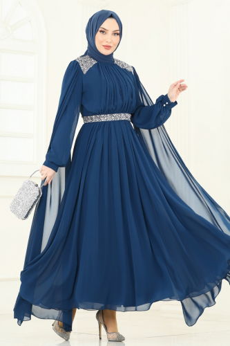 moda selvim فستان سهرة بترولي 7101AB368 - Thumbnail