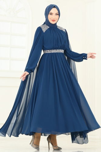 moda selvim فستان سهرة بترولي 7101AB368 - Thumbnail