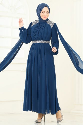 moda selvim فستان سهرة بترولي 7101AB368 - Thumbnail