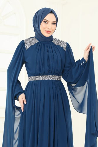 moda selvim فستان سهرة بترولي 7101AB368 - Thumbnail