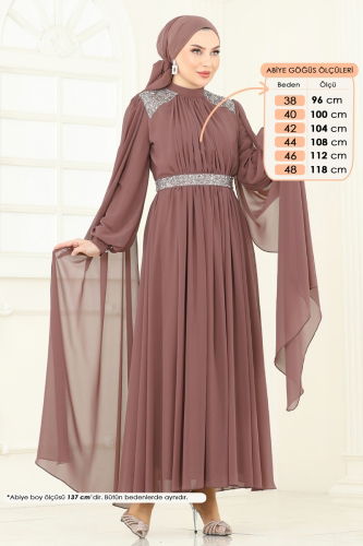 moda selvim فستان سهرة بيج وردي 7101AB368 - Thumbnail