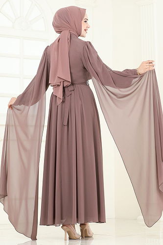 moda selvim فستان سهرة بيج وردي 7101AB368 - Thumbnail