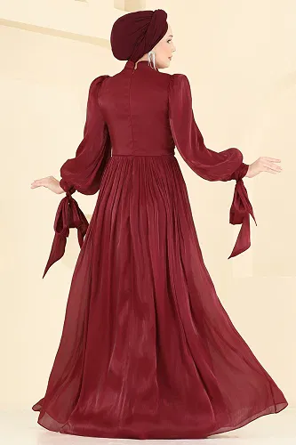 moda selvim فستان سهرة خمري 7139SAR739 - Thumbnail