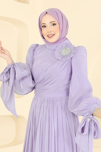 moda selvim Evening Dress 7139SAR739 Lilac - Thumbnail