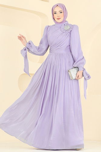 moda selvim Evening Dress 7139SAR739 Lilac - Thumbnail